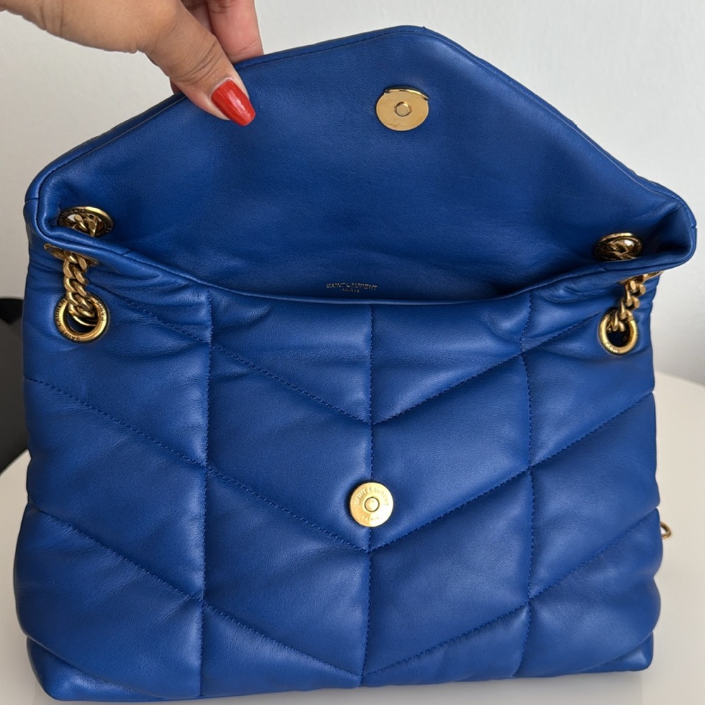 ❌SOLD❌Saint Laurent Blue Quilted LouLou Puffer Leather Shoulder Bag - Picture 12 of 17